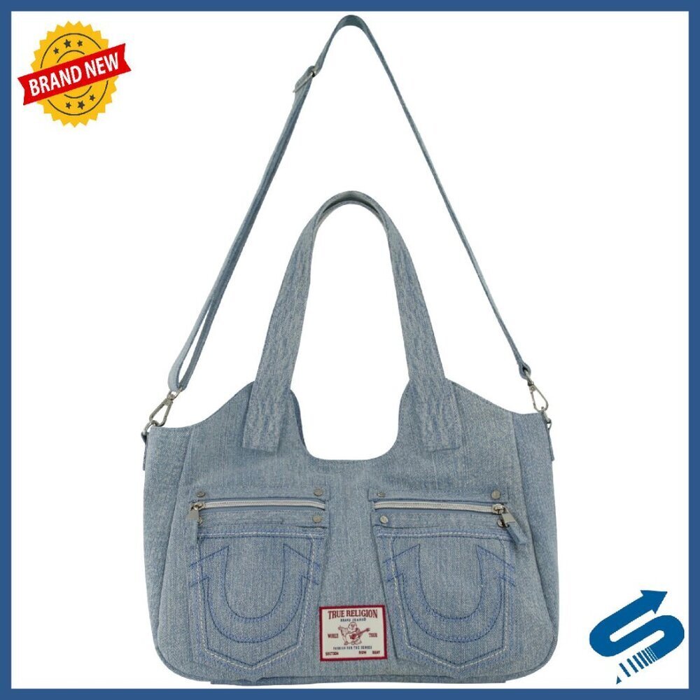 Denim Satchel Crossbody Bag with Multiple Compartments & Top Handle